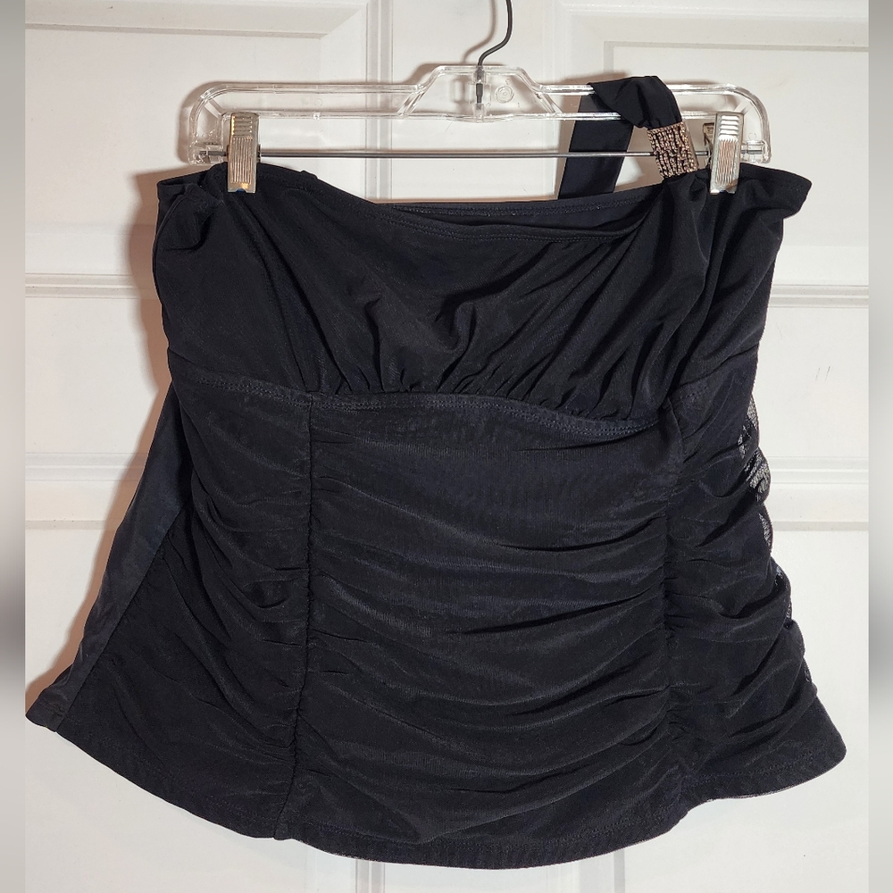 Catalina Stretchy Black Ruched One Shoulder Strap Top XL